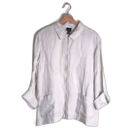 Eileen fisher ladies 100% Irish linen zip up light weight jacket size large - Picture 1 of 10